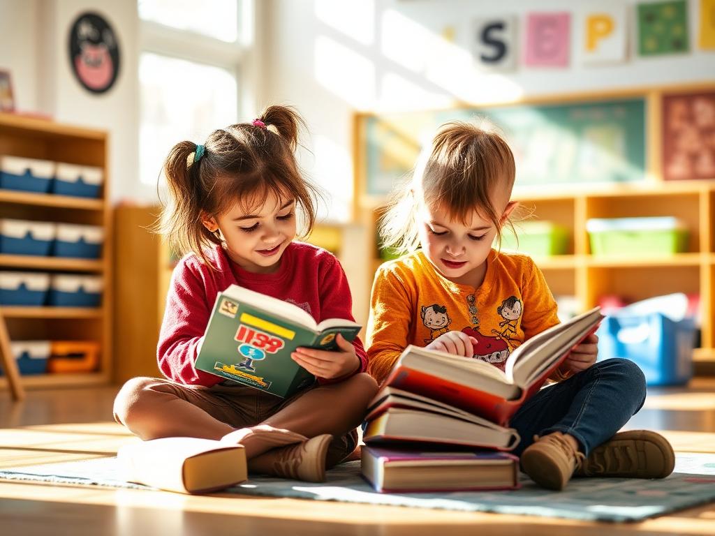 Young elementary student receiving one-on-one reading support with books and learning materials — structured literacy for dyslexia in Nevada